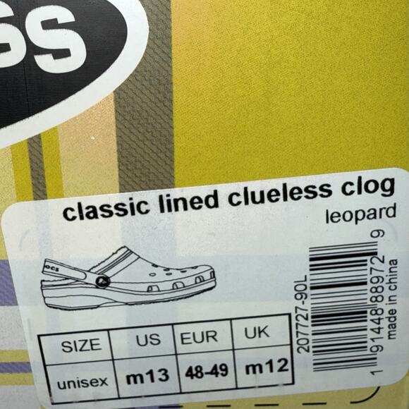 Crocs Men\'s lined clueless Leopard Classic Clogs SZ/13